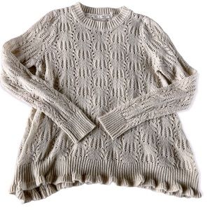 Ohmg Ruffle Hem Eyelet Tan Sweater